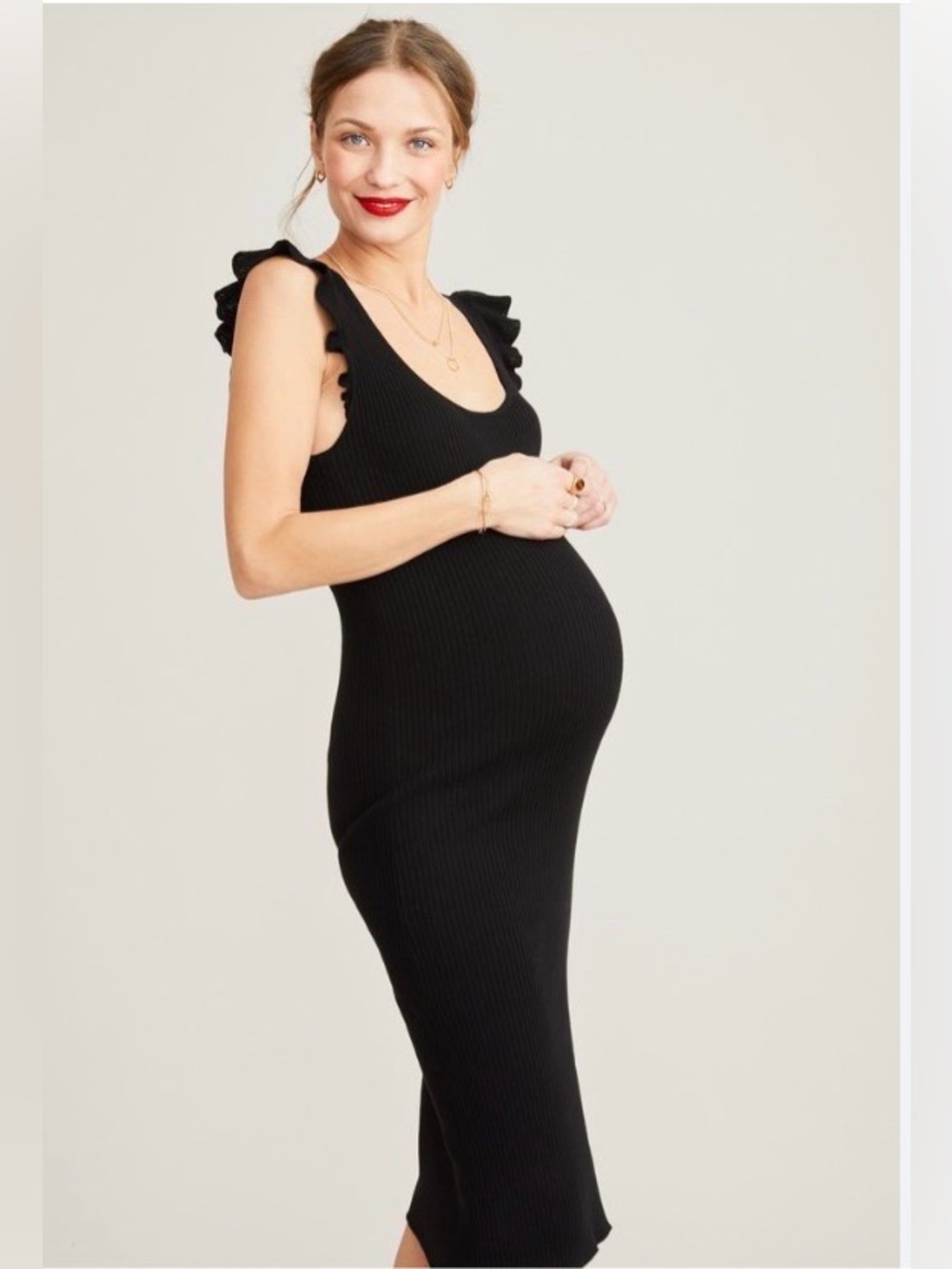 Hatch Maternity Chloe Tank Midi Dress Stretchy Cotton Ribbed in Black Size 1 = S